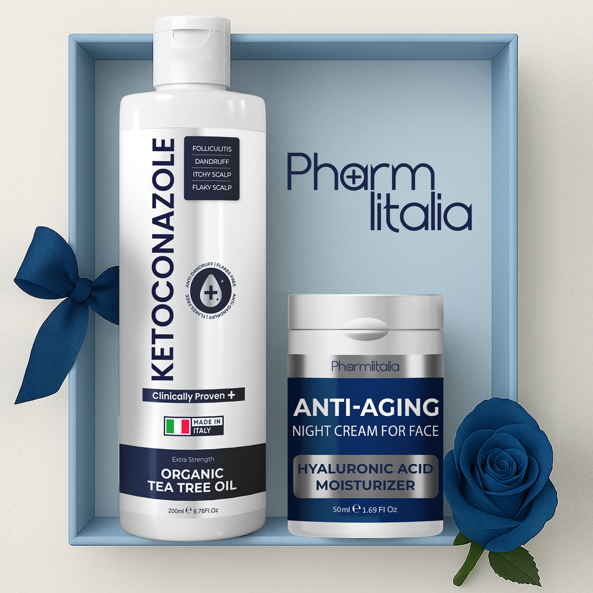 Advanced Formula Ketoconazole Medicated Anti-Dandruff Shampoo  + Anti-Aging Face Lift Night Cream – Deep Wrinkle Repair & Hydrating Moisturizer Bundle